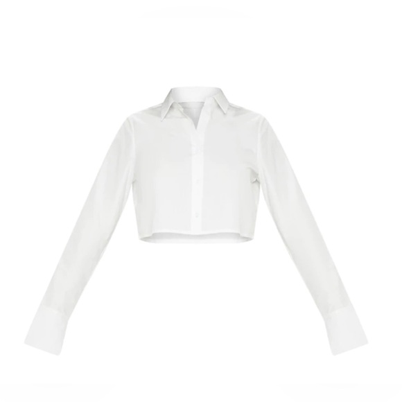 PrettyLittleThing Women's White Cropped Button Down Shirt. Size 2 - Picture 9 of 10